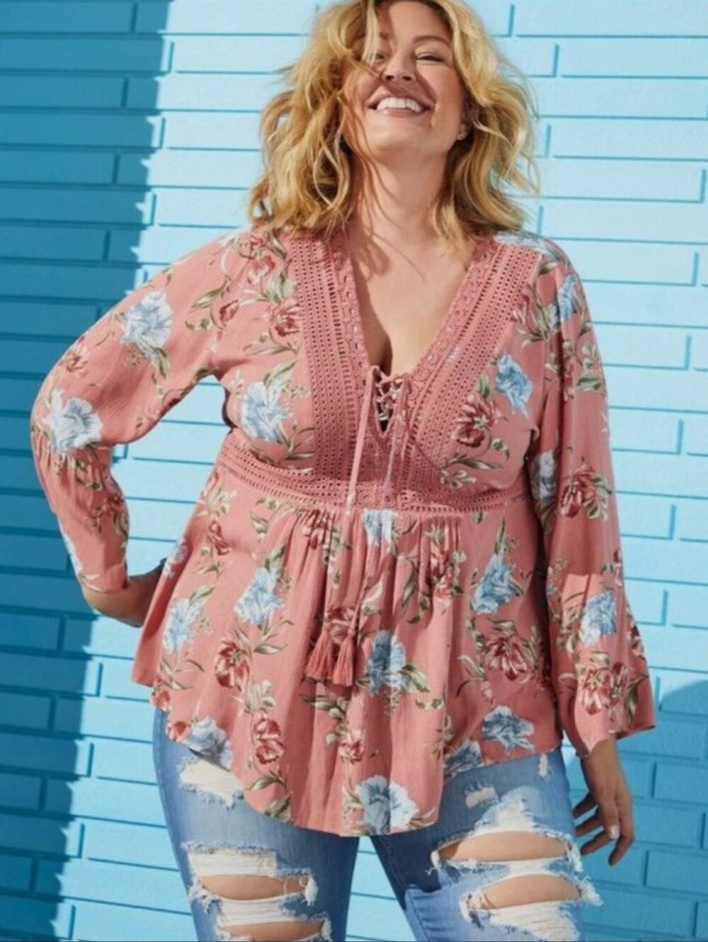 Torrid Dusty Rose Floral Babydoll Gauze Peasant Cottagecore Boho Romantic Blouse